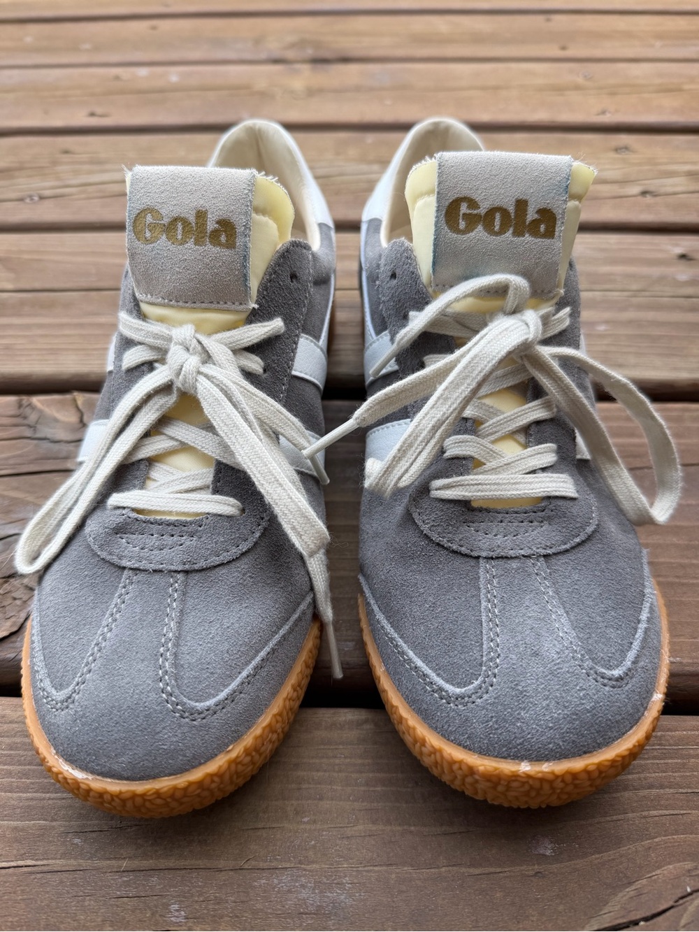 Gola Gray Suede Elan Sneakers with White Stripes and Gum Sole - Picture 3 of 8
